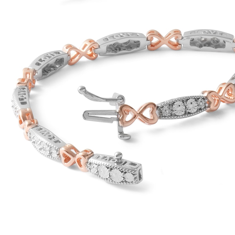Diamond Accent Hearts Bracelet in Sterling Silver and 10K Rose Gold Plate - 7.25"