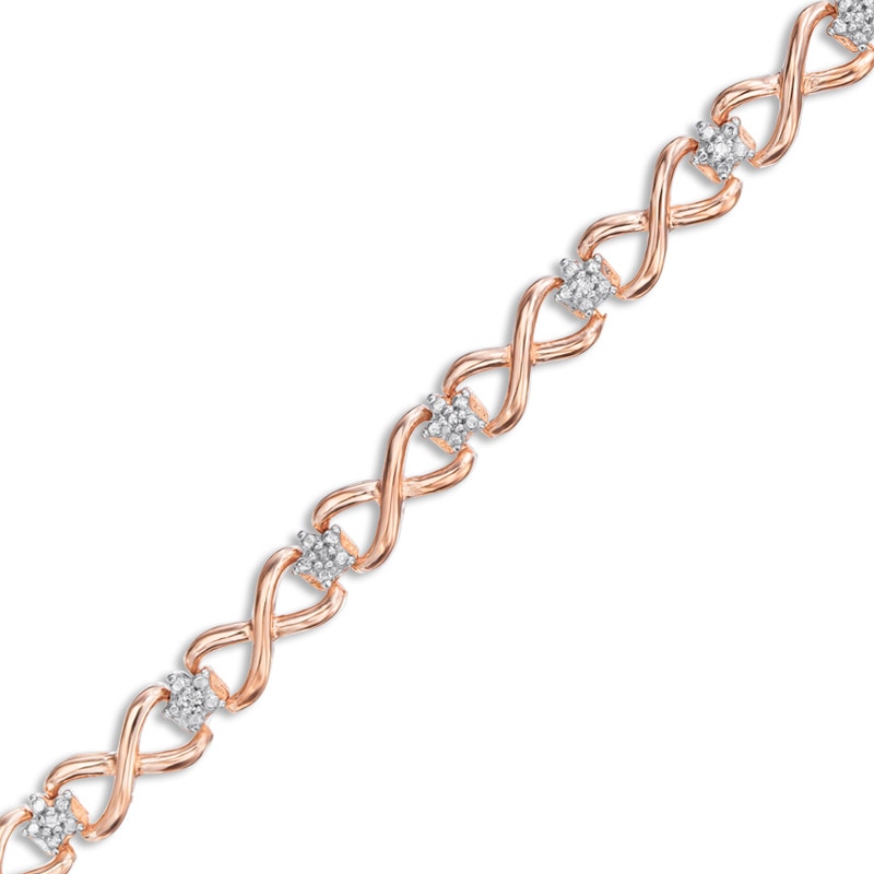 Diamond Accent Infinity Link Bracelet in Sterling Silver and 10K Rose Gold Plate - 7.25"