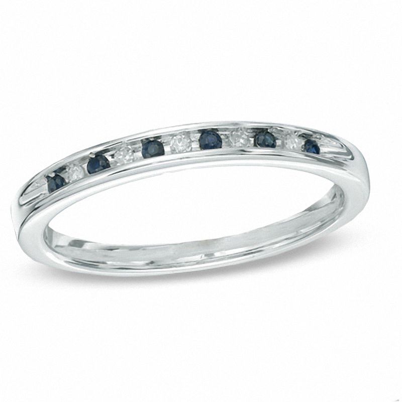 Blue Sapphire and Diamond Accent Wedding Band in Platinaire® - Size 7