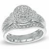 Thumbnail Image 0 of 3/8 CT. T.W. Diamond Vintage-Style Bridal Set in Platinaire® - Size 7