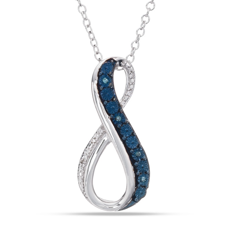 Enhanced Blue and White Diamond Accent Infinity Pendant in Sterling Silver