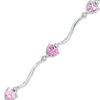Thumbnail Image 0 of 5mm Heart-Shaped Lab-Created Pink Sapphire and Diamond Accent Bracelet in Sterling Silver