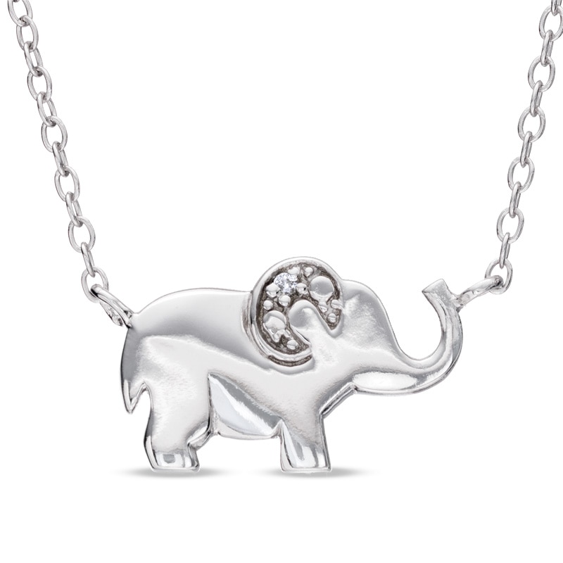 Diamond Accent Elephant Necklace in Sterling Silver - 16"