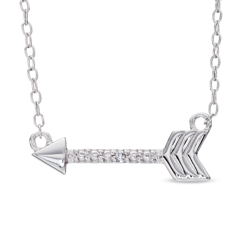 Diamond Accent Sideways Arrow Necklace in Sterling Silver