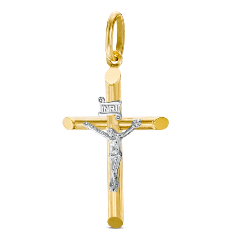 Medium "INRI" Ribbon Wrapped Textured Crucifix Two-Tone Necklace Charm in 10K Gold