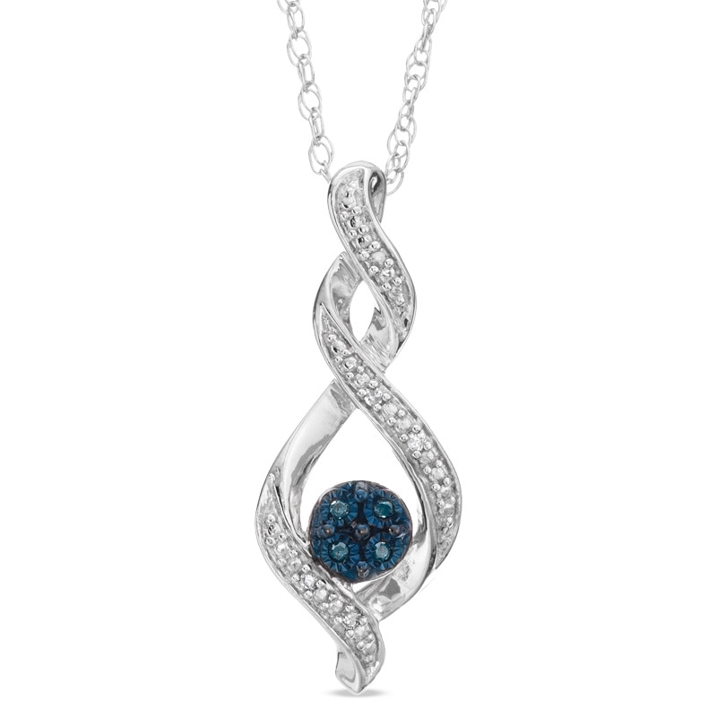 Enhanced Blue and White Diamond Accent Cascading Pendant in Sterling Silver