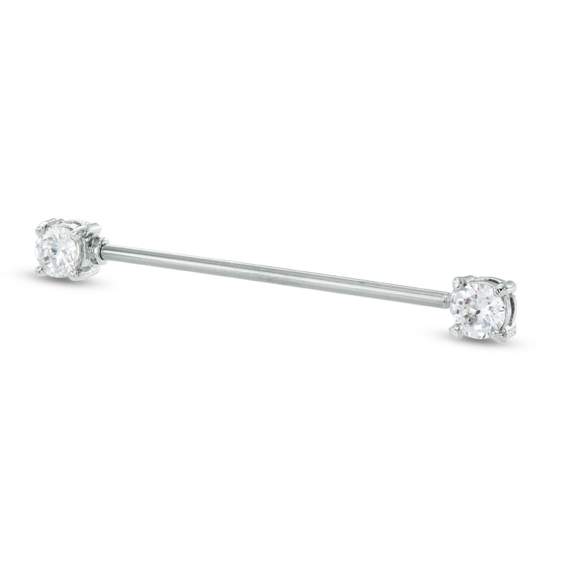 Solid Stainless Steel CZ Industrial Barbell - 14G