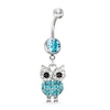 Thumbnail Image 0 of 014 Gauge Belly Button Ring with Blue Crystal Owl Dangle in Stainless Steel