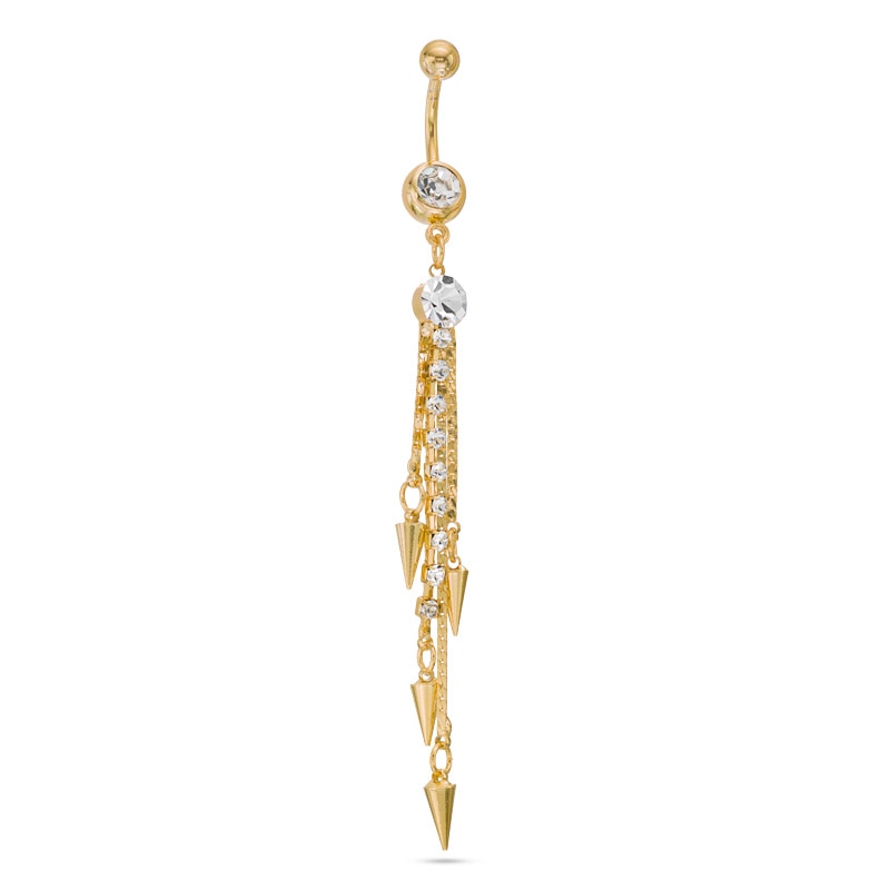 014 Gauge Crystal Dangle Cones Belly Button Ring in Stainless Steel with Yellow IP