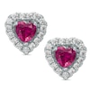 Thumbnail Image 0 of Child's 4mm Heart-Shaped Red and White Cubic Zirconia Frame Stud Earrings in Sterling Silver