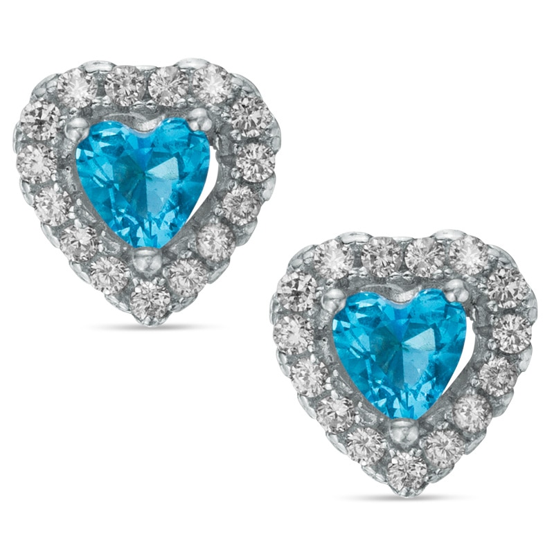 Child's Heart-Shaped Blue Cubic Zirconia Stud Earrings in Sterling Silver
