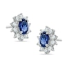 Thumbnail Image 0 of Oval Lab-Created Blue and White Sapphire Earrings in Sterling Silver