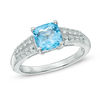Thumbnail Image 0 of 7mm Cushion-Cut Swiss Blue Topaz and Lab-Created White Sapphire Ring in Sterling Silver - Size 7