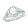 Thumbnail Image 0 of 6mm Cultured Freshwater Pearl and Lab-Created White Sapphire Frame Ring in Sterling Silver - Size 7