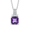 Thumbnail Image 0 of 7mm Cushion-Cut Amethyst and Lab-Created White Sapphire Pendant in Sterling Silver