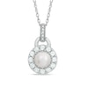 Thumbnail Image 0 of 6mm Cultured Freshwater Pearl and Lab-Created White Sapphire Frame Pendant in Sterling Silver