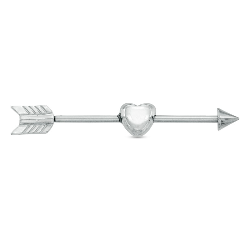 014 Gauge Arrow with Heart Industrial Barbell in Stainless Steel - 1-3/8"