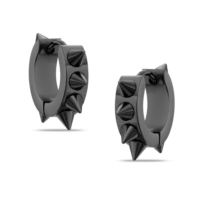 Spike Huggie Hoop Earrings in Matte Black IP Stainless Steel