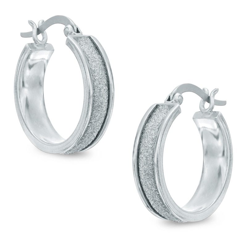 20mm Glitter Hoop Earrings in Sterling Silver