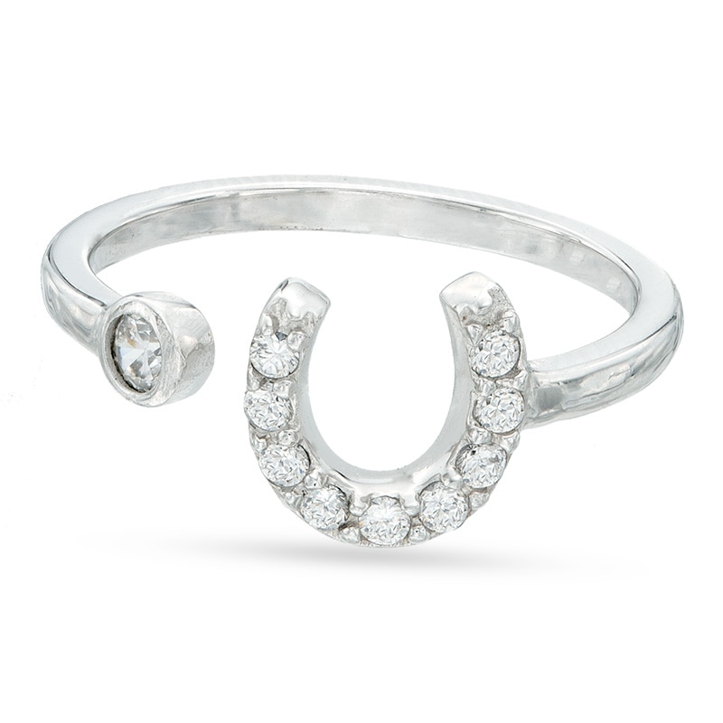 Cubic Zirconia Horseshoe Adjustable Midi Ring in Sterling Silver - Size 3