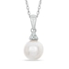 Thumbnail Image 0 of 7.5 - 8mm Cultured Freshwater Pearl and Lab-Created White Sapphire Pendant in Sterling Silver