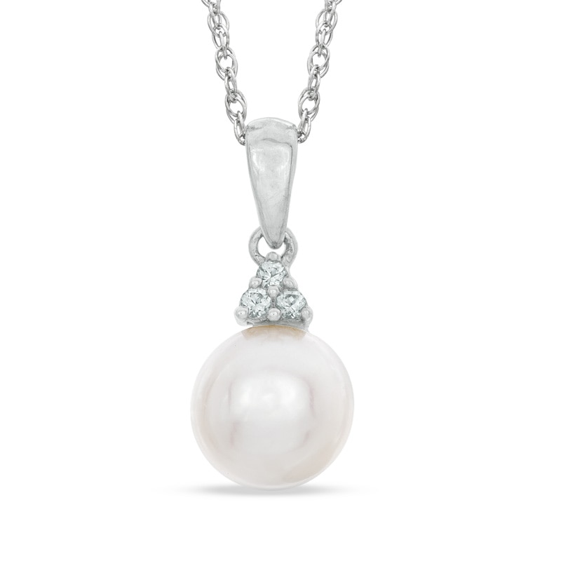 7.5 - 8mm Cultured Freshwater Pearl and Lab-Created White Sapphire Pendant in Sterling Silver