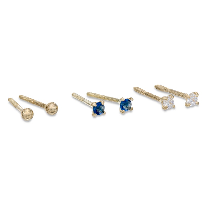 Child's 2mm Cubic Zirconia and Ball Stud Earrings Set in 10K Gold