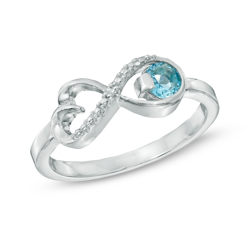 4mm Swiss Blue Topaz and Diamond Accent Sideways Infinity Heart Ring in ...