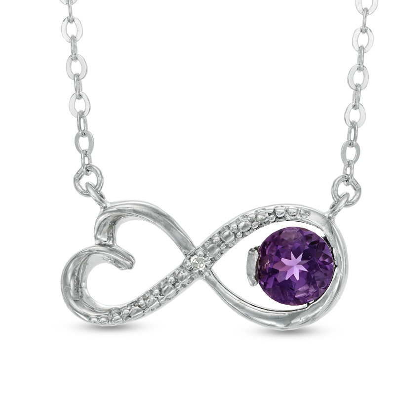 5mm Amethyst and Diamond Accent Sideways Infinity Heart Pendant in Sterling Silver