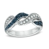 Thumbnail Image 0 of Blue and White Crystal Ring in White Rhodium Bronze - Size 7