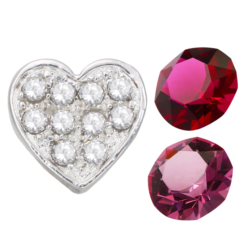 Floating Lockets Crystal Heart Charm in Alloy with Red and Pink Crystal Solitaires