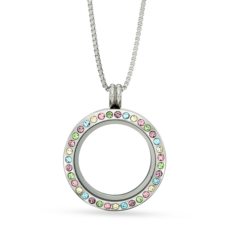 Floating Lockets Multi-Color Crystal Circle Pendant in Stainless Steel - 20"