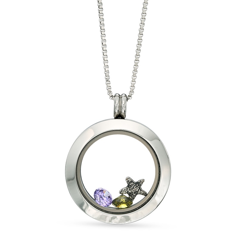 Floating Lockets Multi-Color Crystal Circle Pendant in Stainless Steel - 20"