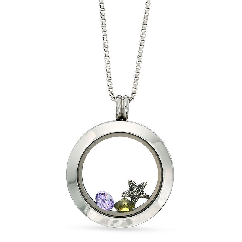 Floating Lockets Crystal Circle Pendant in Stainless Steel - 20"