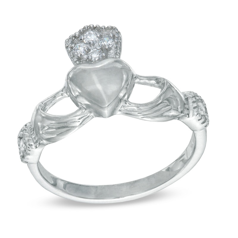 Cubic Zirconia Claddagh Ring in Sterling Silver - Size 9