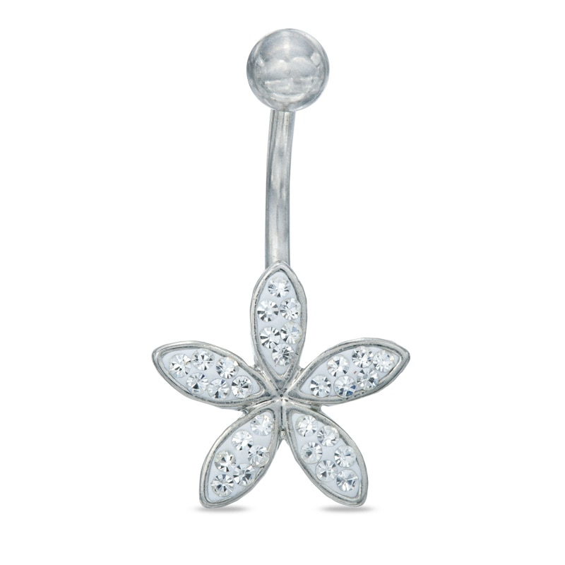 014 Gauge Crystal Pinwheel Flower Belly Button Ring in Stainless Steel