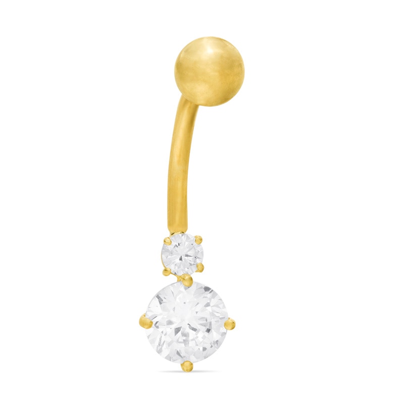 10K Semi-Solid Gold CZ Belly Button Ring - 14G 3/8"