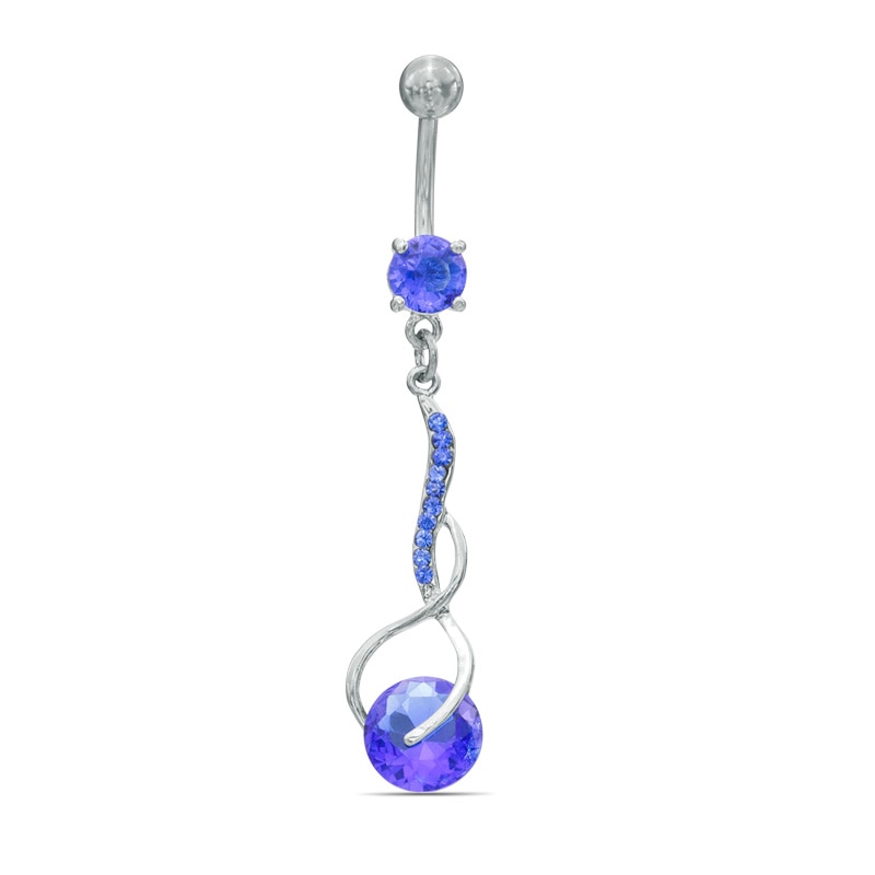 014 Gauge Blue Cubic Zirconia and Crystal Twist Dangle Belly Button Ring in Stainless Steel - 3/8"