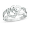 Thumbnail Image 0 of Cubic Zirconia Double Hearts Ring in 10K White Gold - Size 7