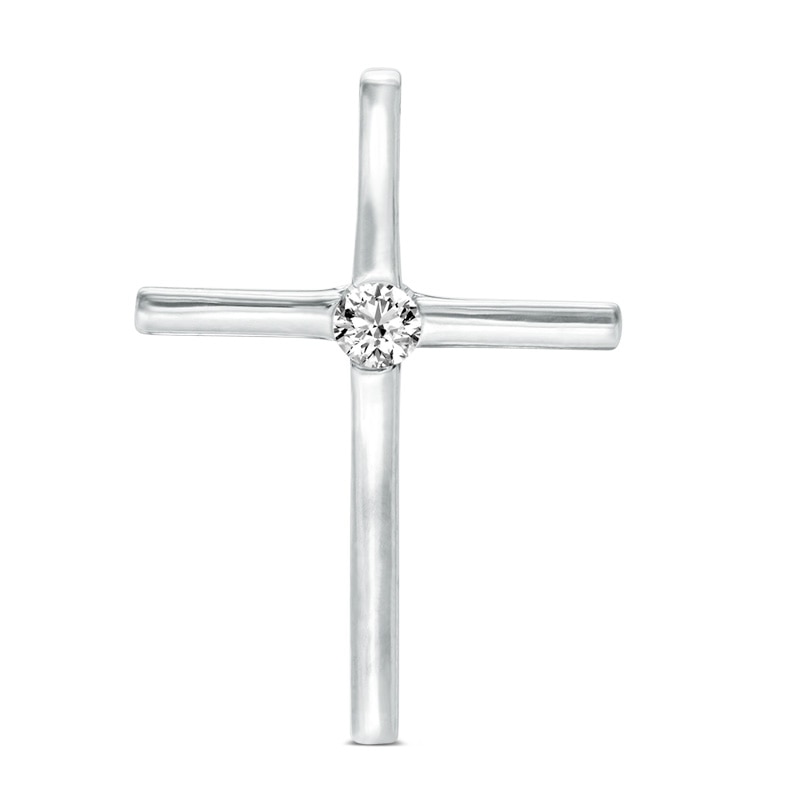 3mm Cubic Zirconia Cross Necklace Charm in 10K White Gold
