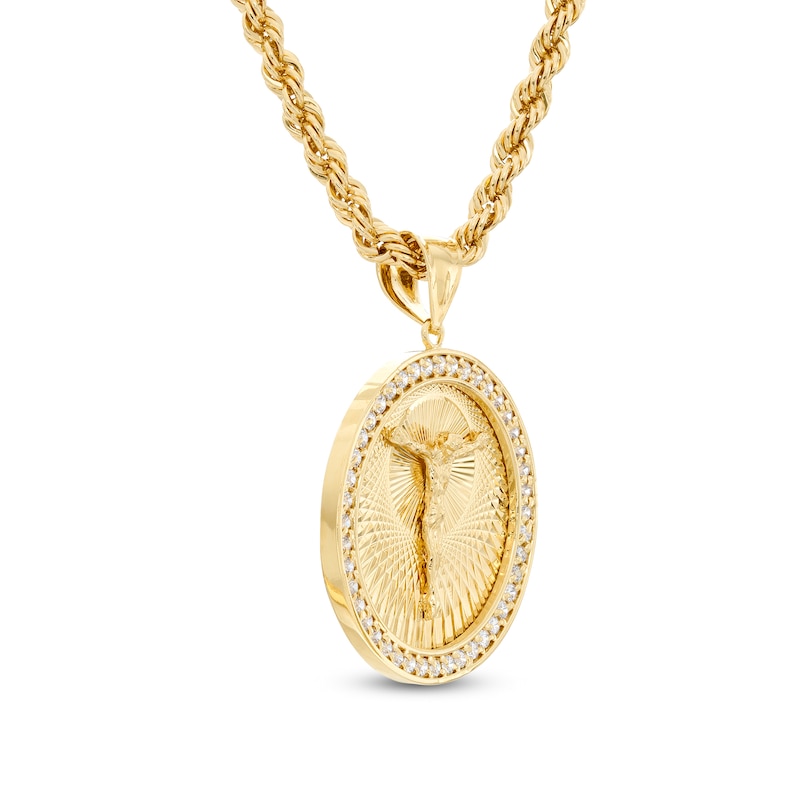 RM® Cubic Zirconia Crucifix Medallion Pendant in Brass with 14K Gold Plate - 24"
