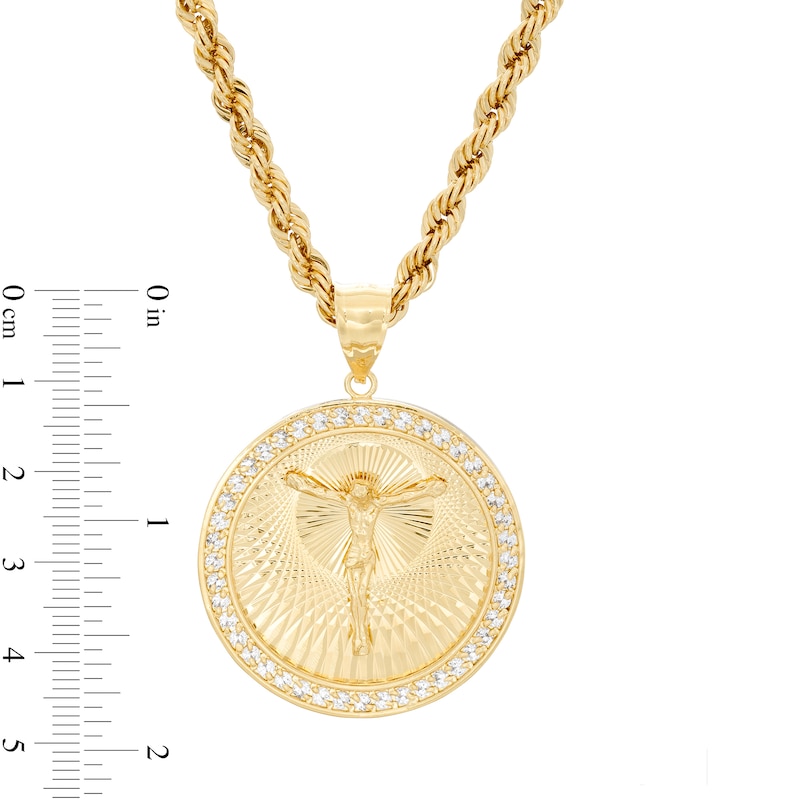RM® Cubic Zirconia Crucifix Medallion Pendant in Brass with 14K Gold Plate - 24"