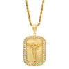 Thumbnail Image 0 of Cubic Zirconia Rectangular Crucifix Medallion Pendant in Bronze with 14K Gold Plate - 24"