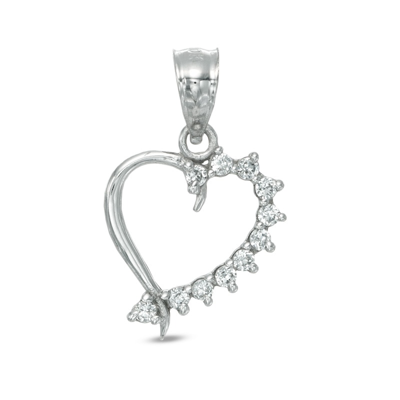 Cubic Zirconia Heart Necklace Charm in 10K White Gold