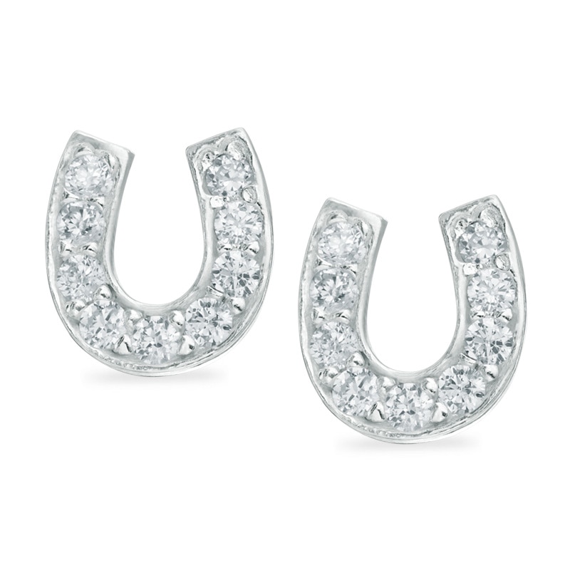 Cubic Zirconia Horseshoe Stud Earrings in Sterling Silver