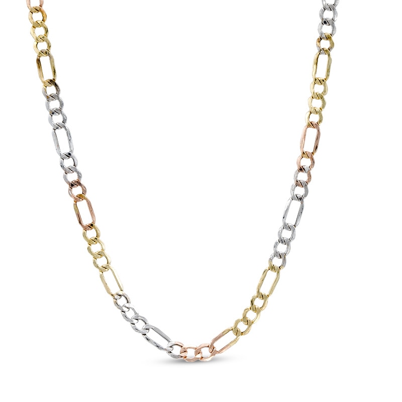 10K Tri-Tone Gold 080 Gauge Figaro Chain Necklace - 18"