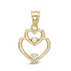 Thumbnail Image 0 of Cubic Zirconia Stacked Double Heart Necklace Charm in 10K Gold