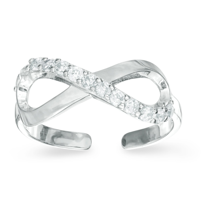 Cubic Zirconia Sideways Infinity Toe Ring in Sterling Silver
