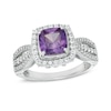 Thumbnail Image 0 of 7mm Cushion-Cut Simulated Alexandrite and Lab-Created White Sapphire Frame Ring in Sterling Silver - Size 7