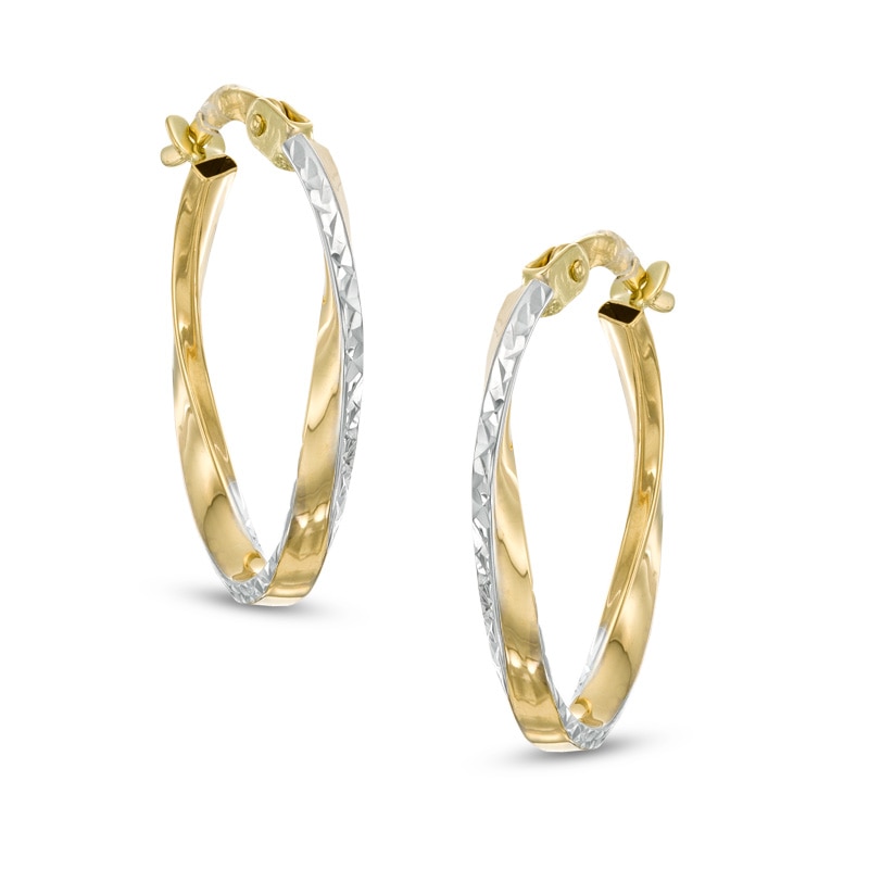 Small Diamond-Cut Twist Hoop Earrings in 14K Two-Tone Gold